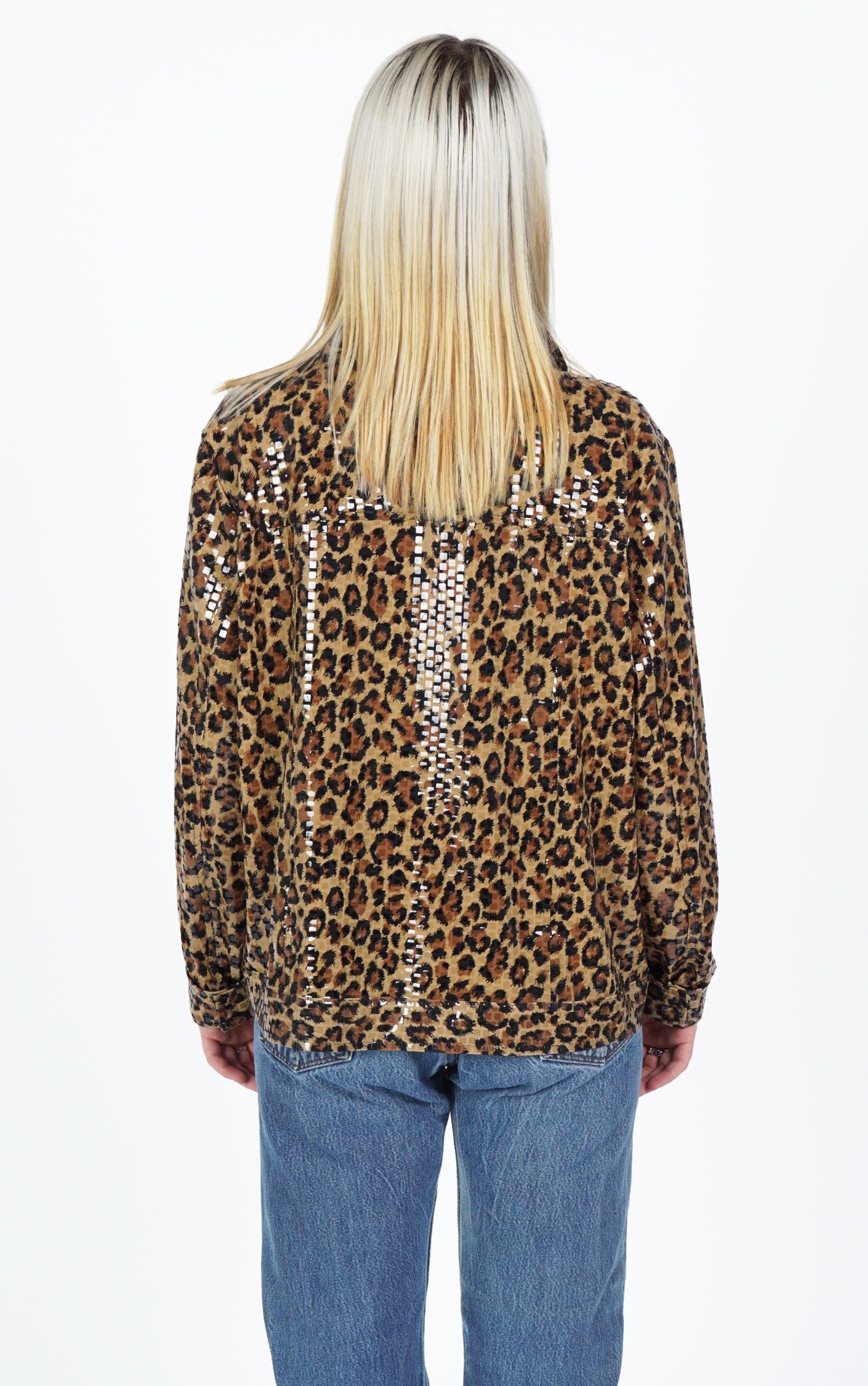 Y2K Cheetah Leopard Animal Print Sequin Pockets Button Down Shirt resellum