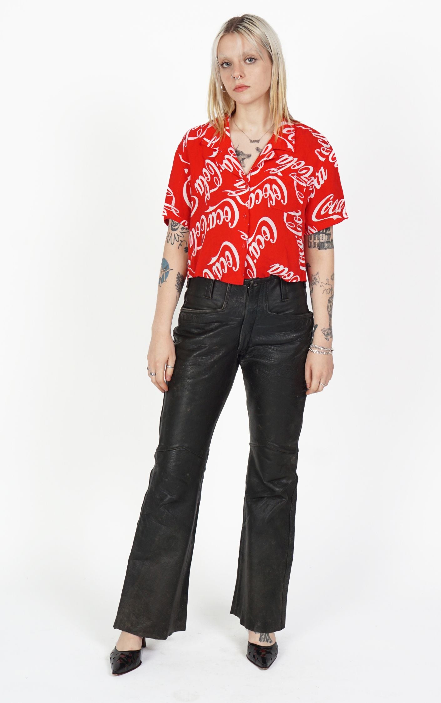 Y2K Coca Cola Logo Red Button Down Shirt resellum