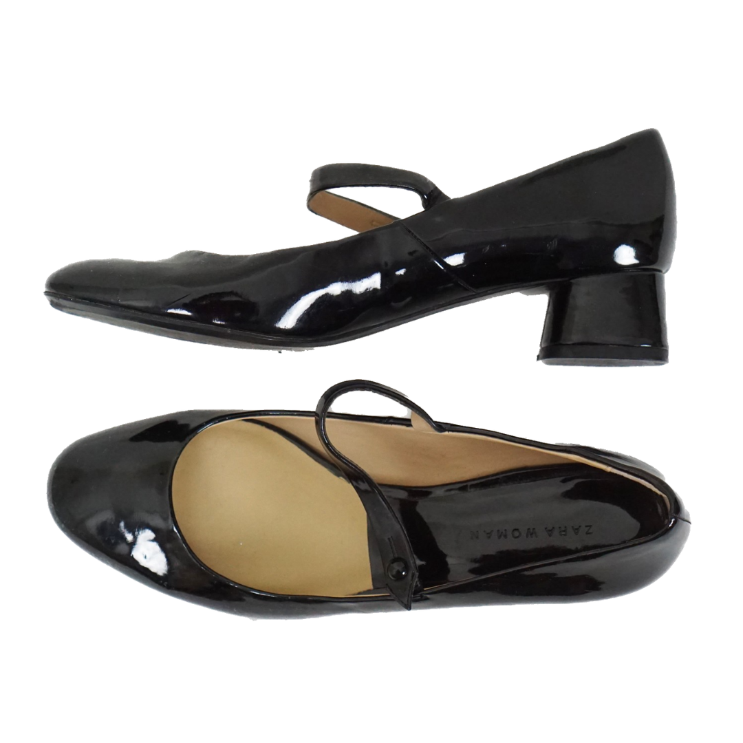 ZARA Black Patent Leather Mary Jane Shoes