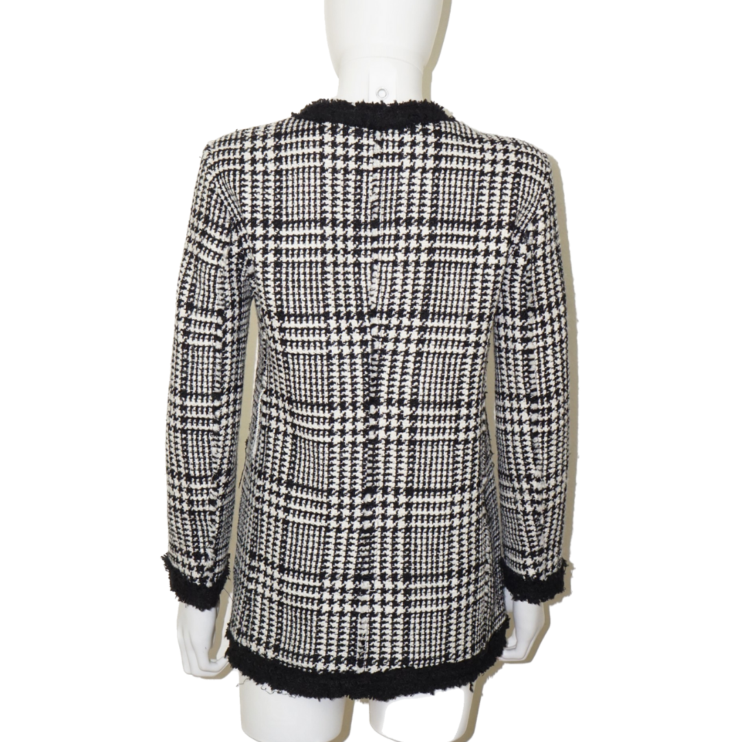ZARA Tweed Wool Plaid Buttoned Blazer Jacket