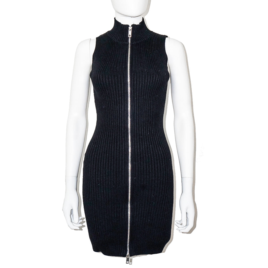 ZARA Zip Up Black Knit Sleeveless Dress by Click On Trend