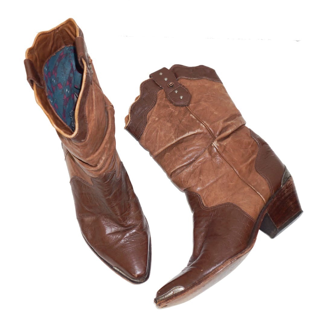 ZODIAC Brown Leather Cowboy Boots by Click On Trend